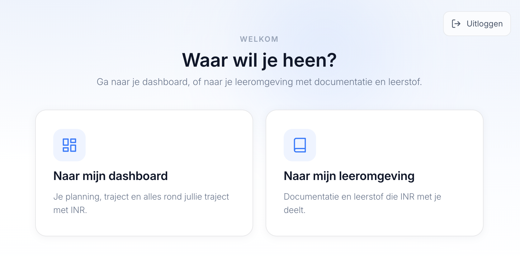 Keuzescherm: naar dashboard of leeromgeving